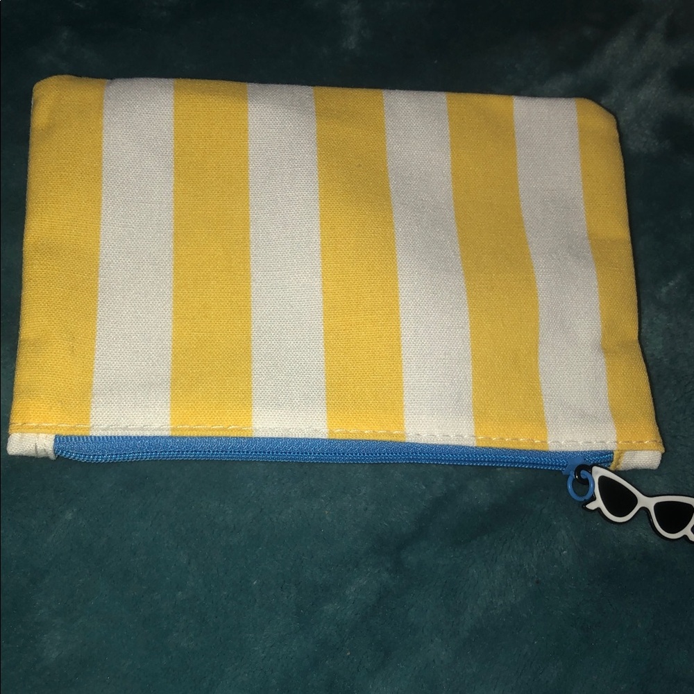 Bright Yellow and White Cosmetic Bag with sunglasses zipper 😎